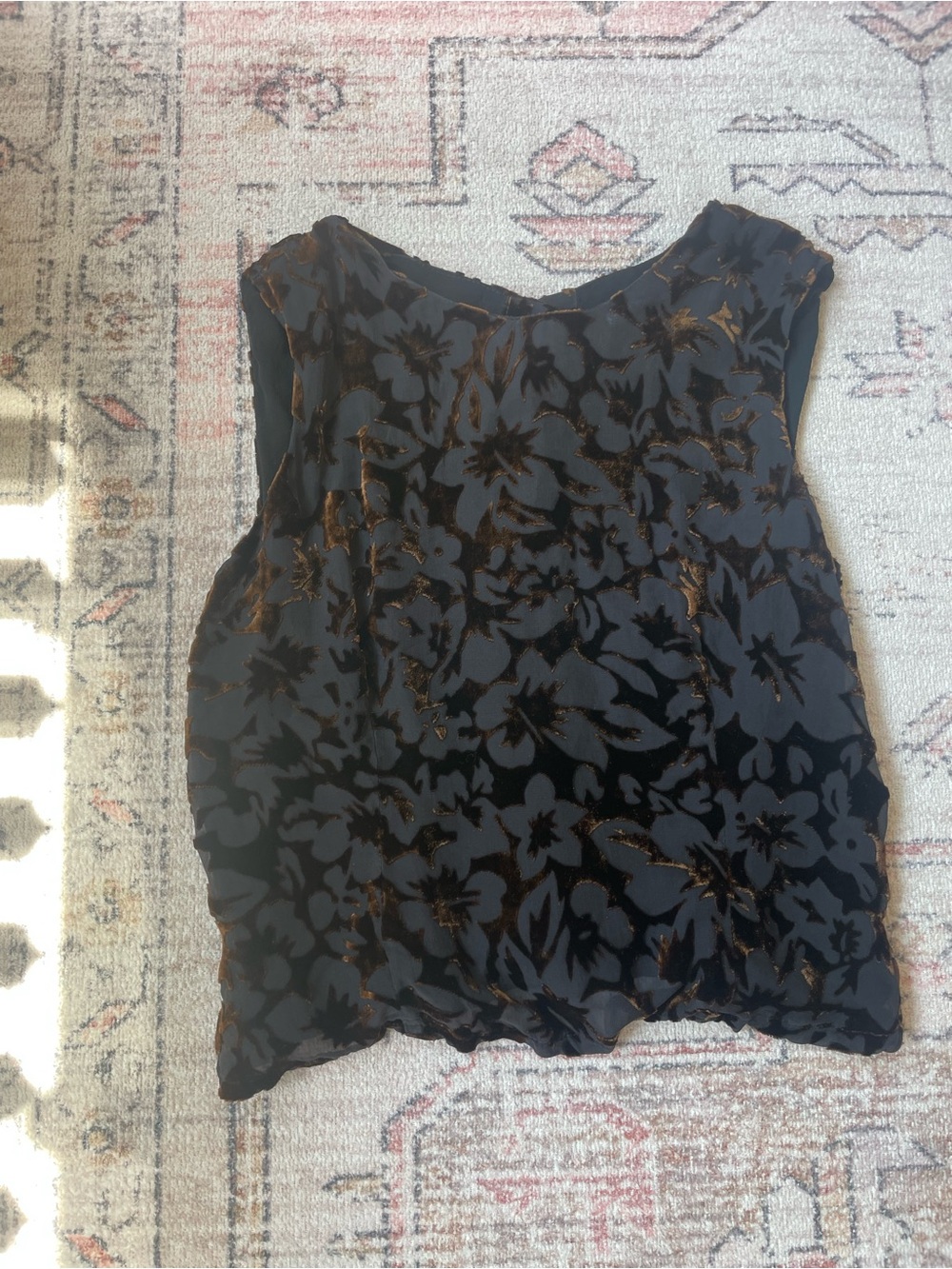 VTG Blue Stem Black Velvet Floral Silk Tank Whimsygoth Dark Fairy Womens S